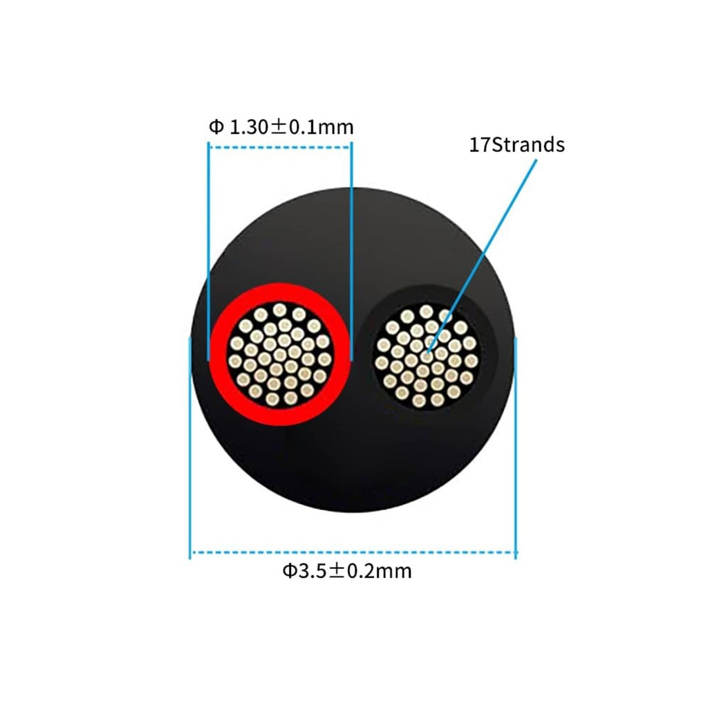 2-conductor electrical cable cross-section with two round conductors in black jacket