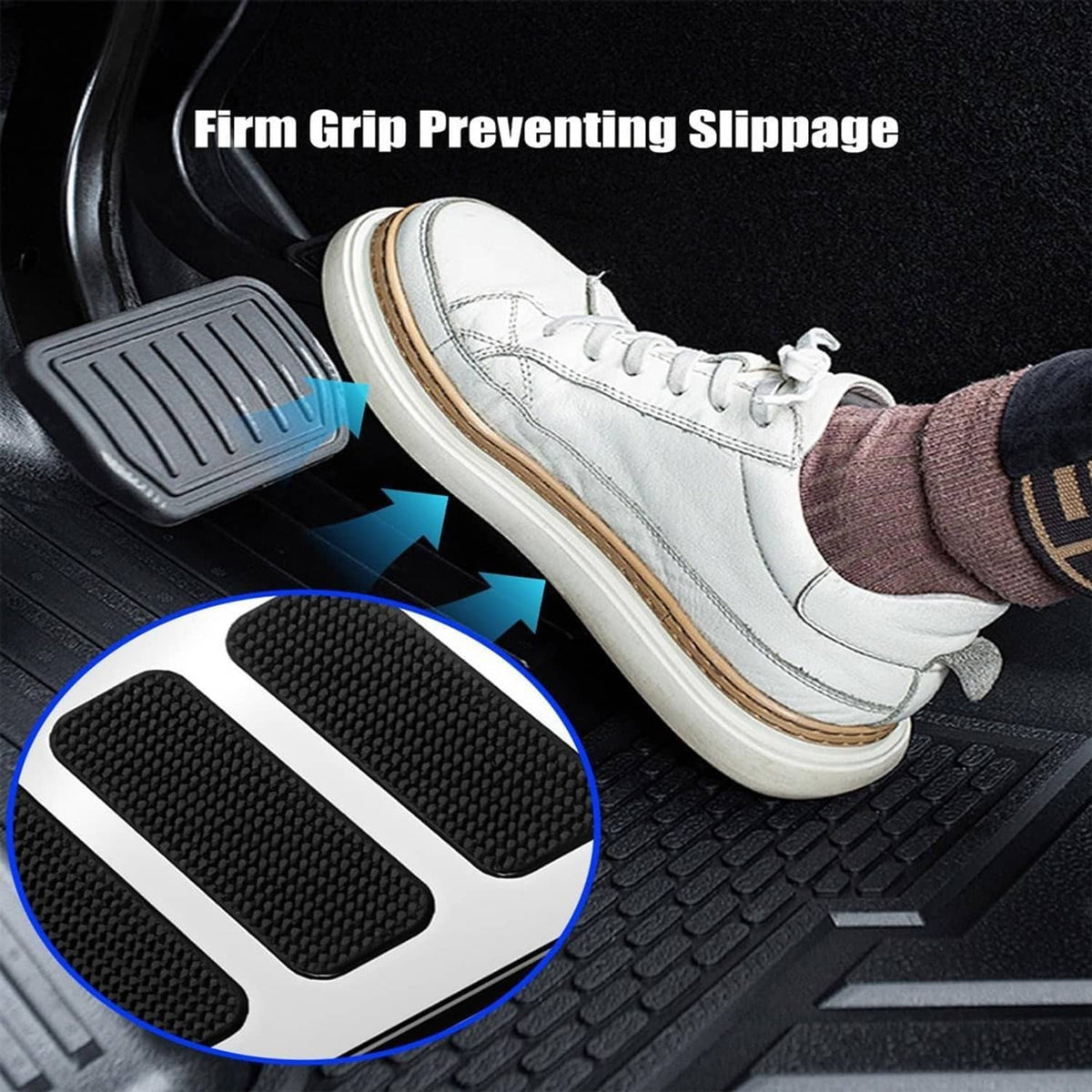Black non-slip rubber pedal surface with ridges and grip insert