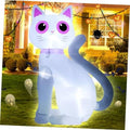 White inflatable cat decoration with LED lights, smiling face and curled tail.