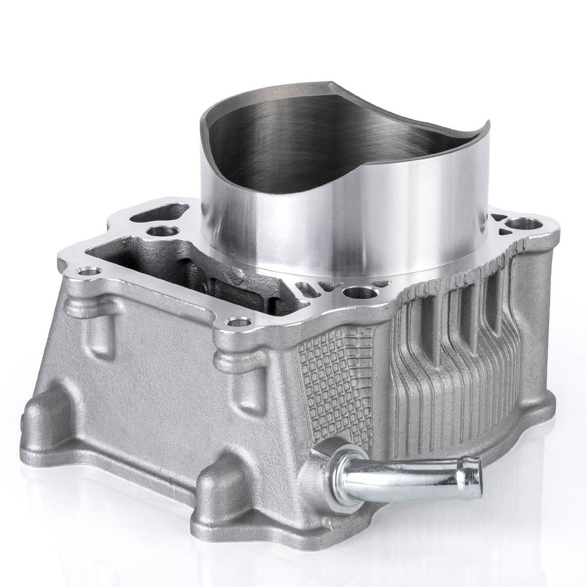 Aluminum cylinder block with mounted head surface and side exhaust outlet