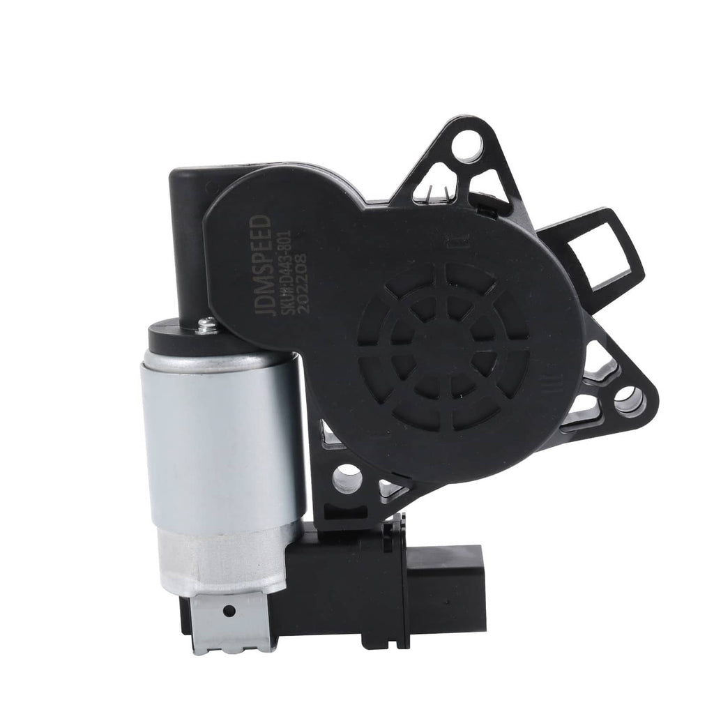 Power window regulator motor with black cover plate and silver cylindrical motor