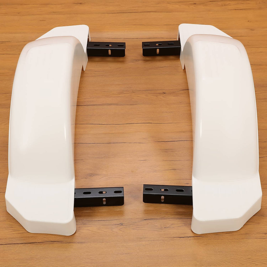 White HDPE trailer fenders mounted with black crossbar and bracket frame