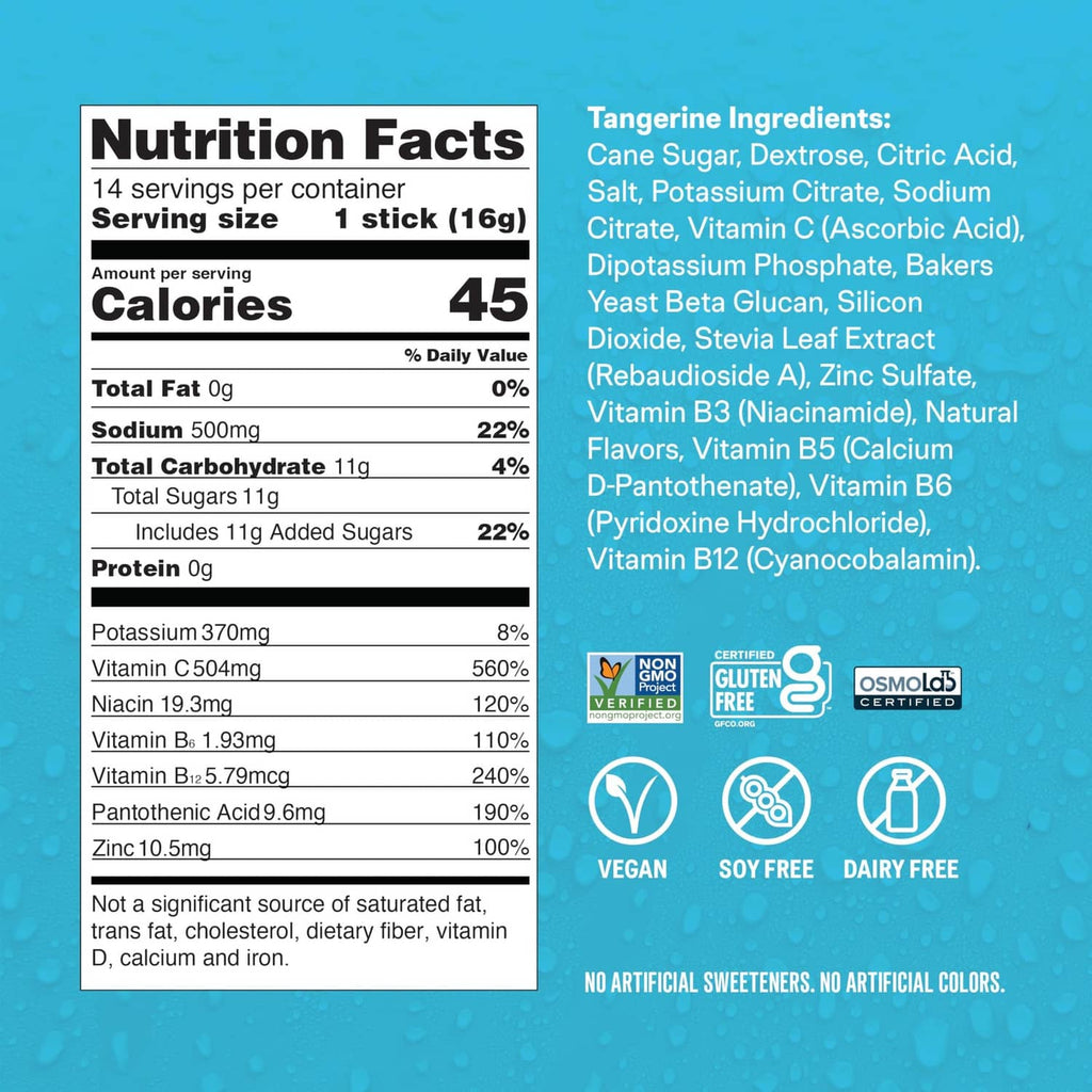 Tangerine electrolyte drink mix nutrition facts label