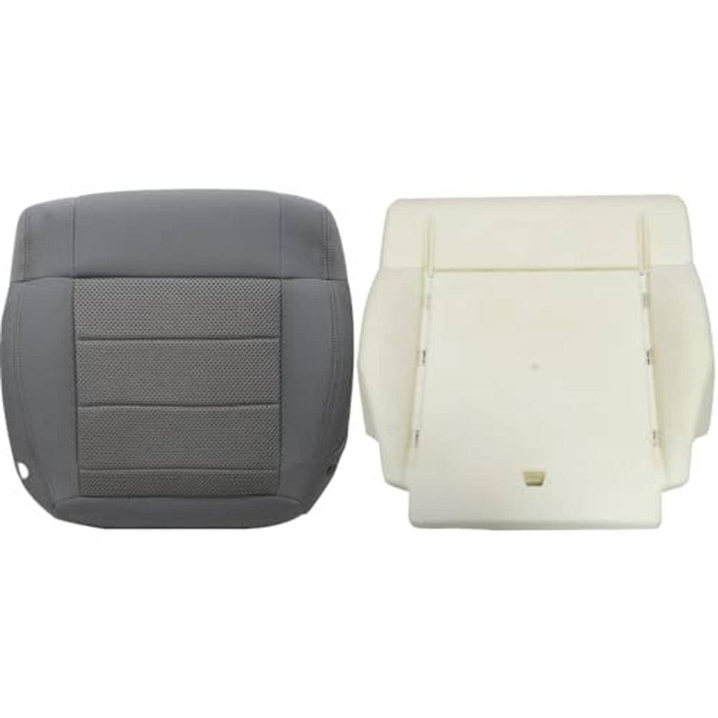 Gray and light-colored underside of driver-side bottom seat cover with foam cushion