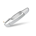 Chrome exterior door handle with contoured pull and mounting base