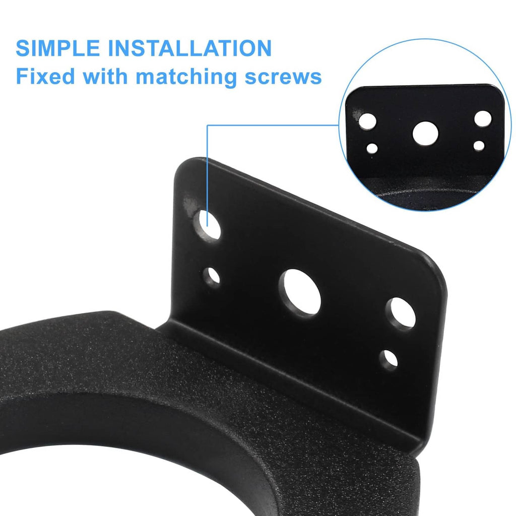 Black microphone stand holder with metal bracket and screw holes