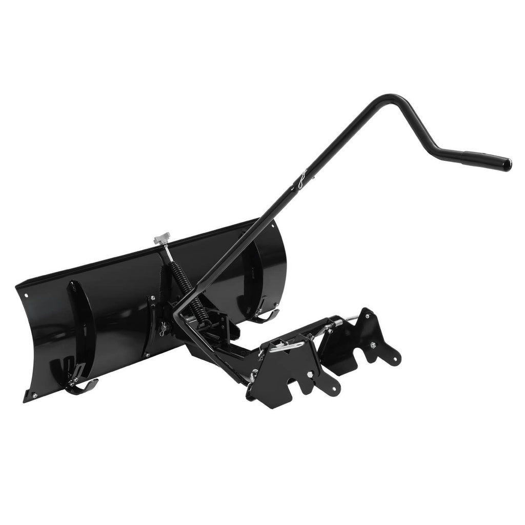 46-inch snow blade plow attachment with black blade and angled handle for mounting