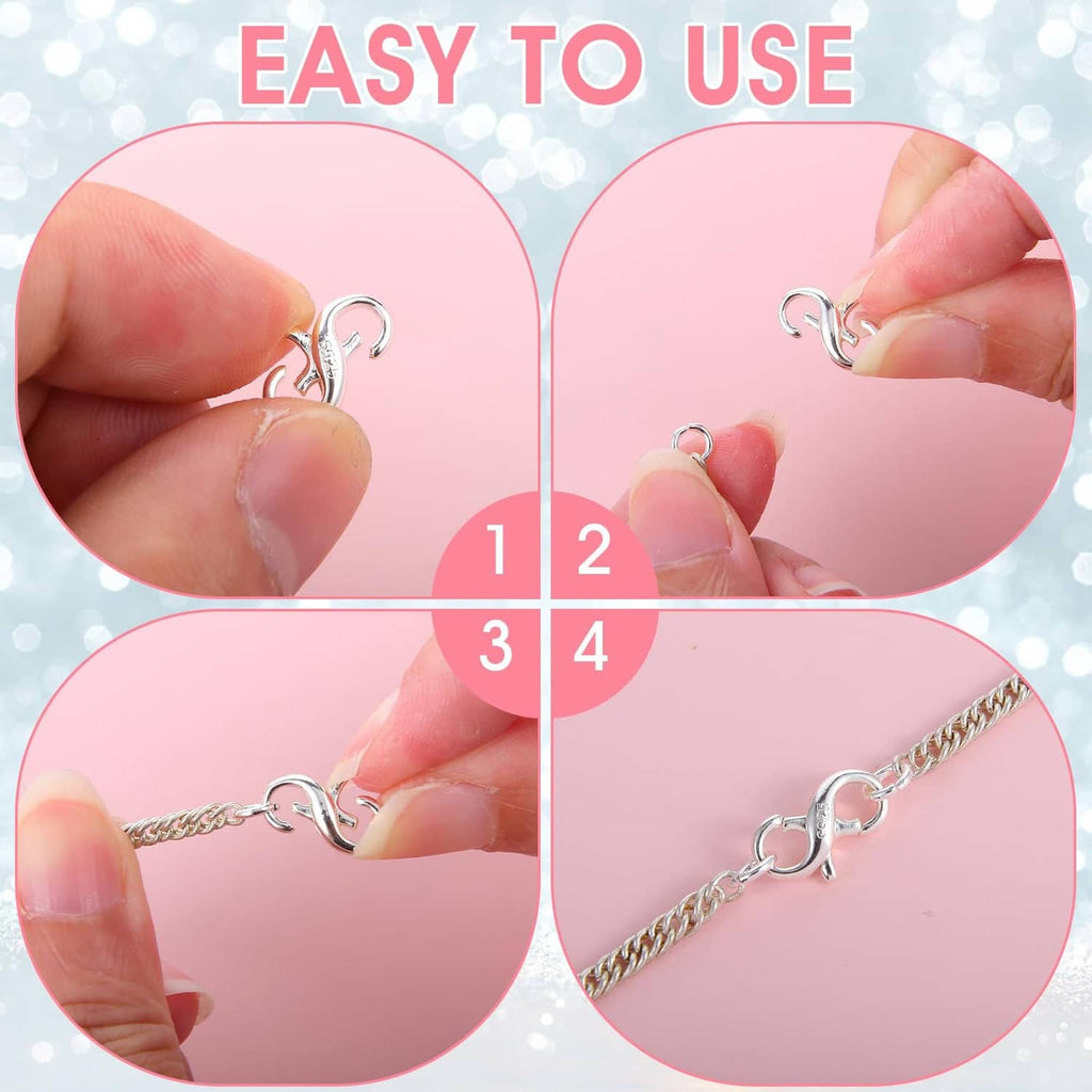 Sterling silver lobster claw clasp on chain shown being clipped open and closed