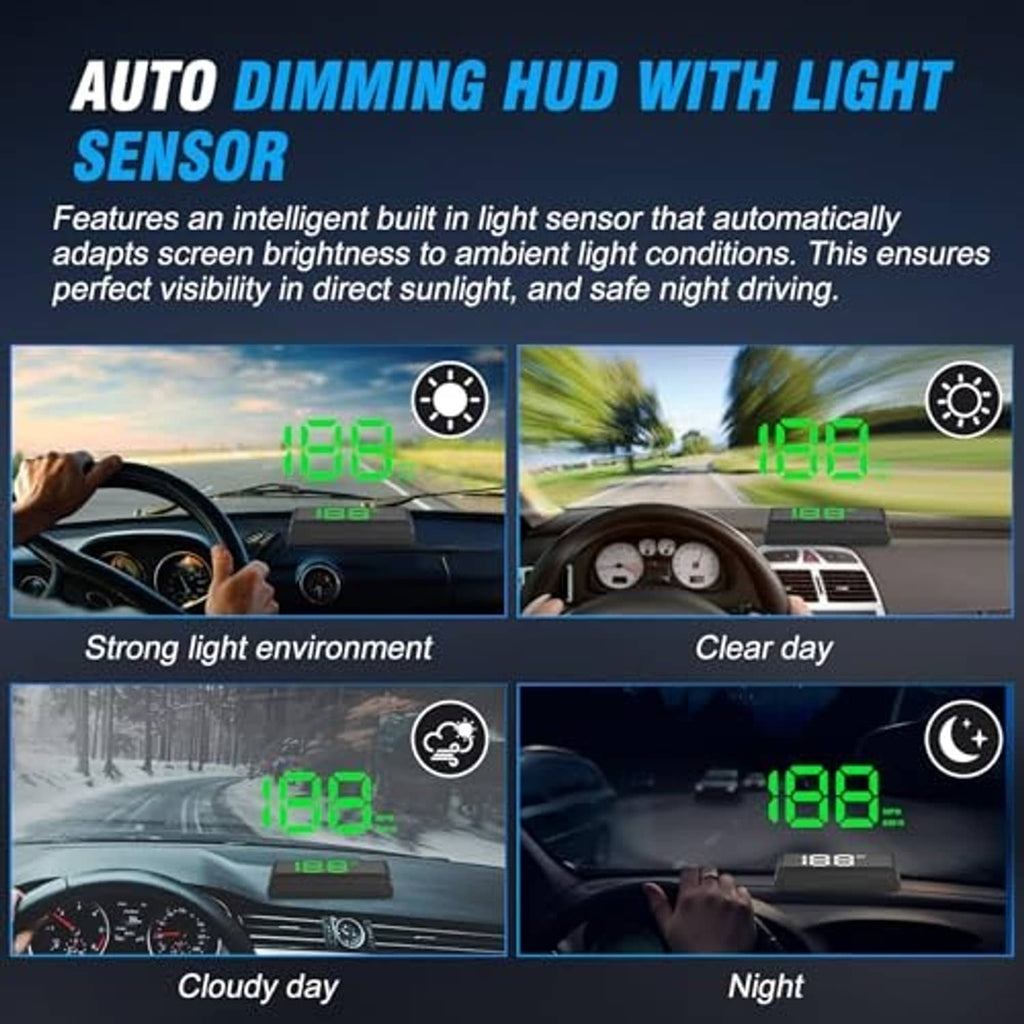 Black HUD display showing green 188 speed digits on car dashboard mount