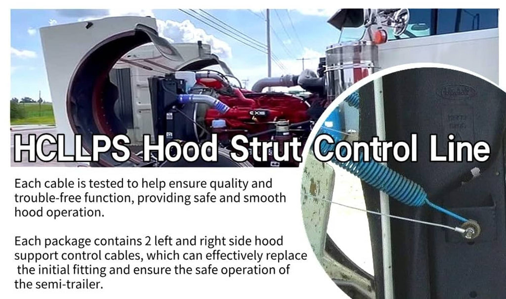Hood restraint cable with braided line and ring-clip end attached to truck hood hardware