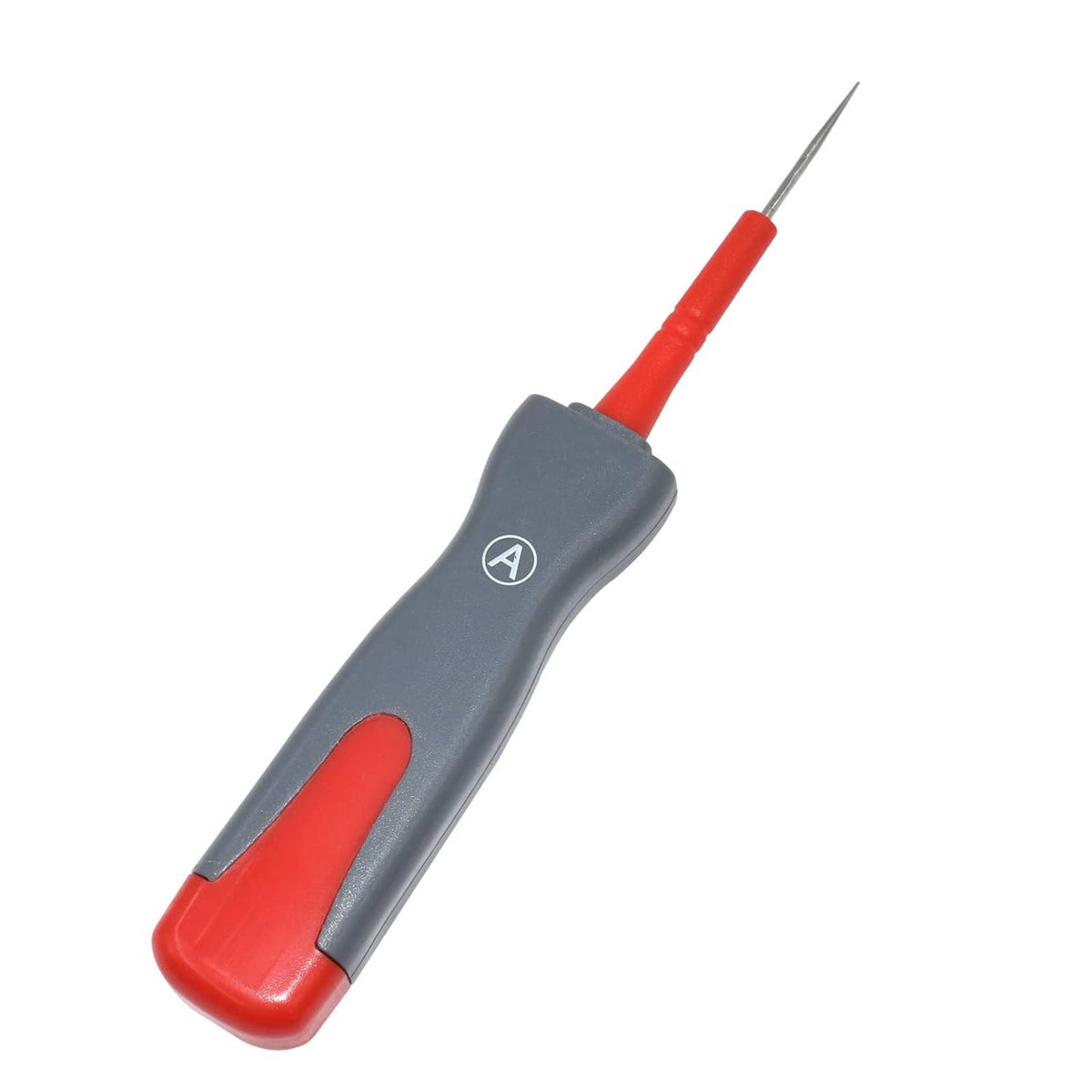 Terminal release tool with red handle, gray grip, and metal probe tip A