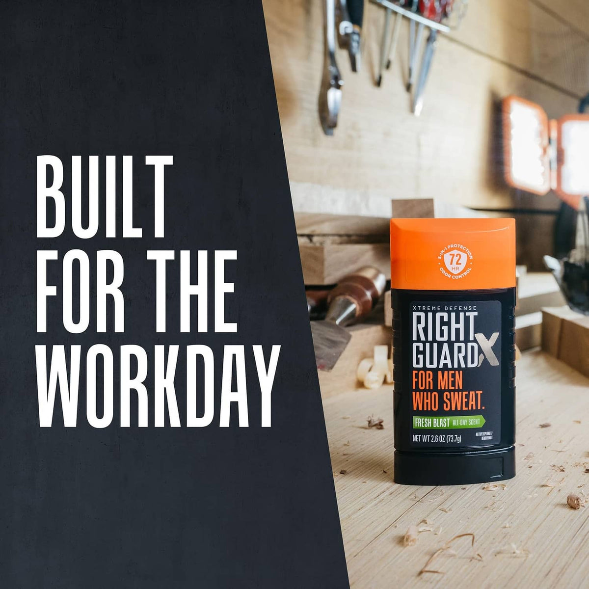 Right Guard antiperspirant stick, orange cap and dark canister