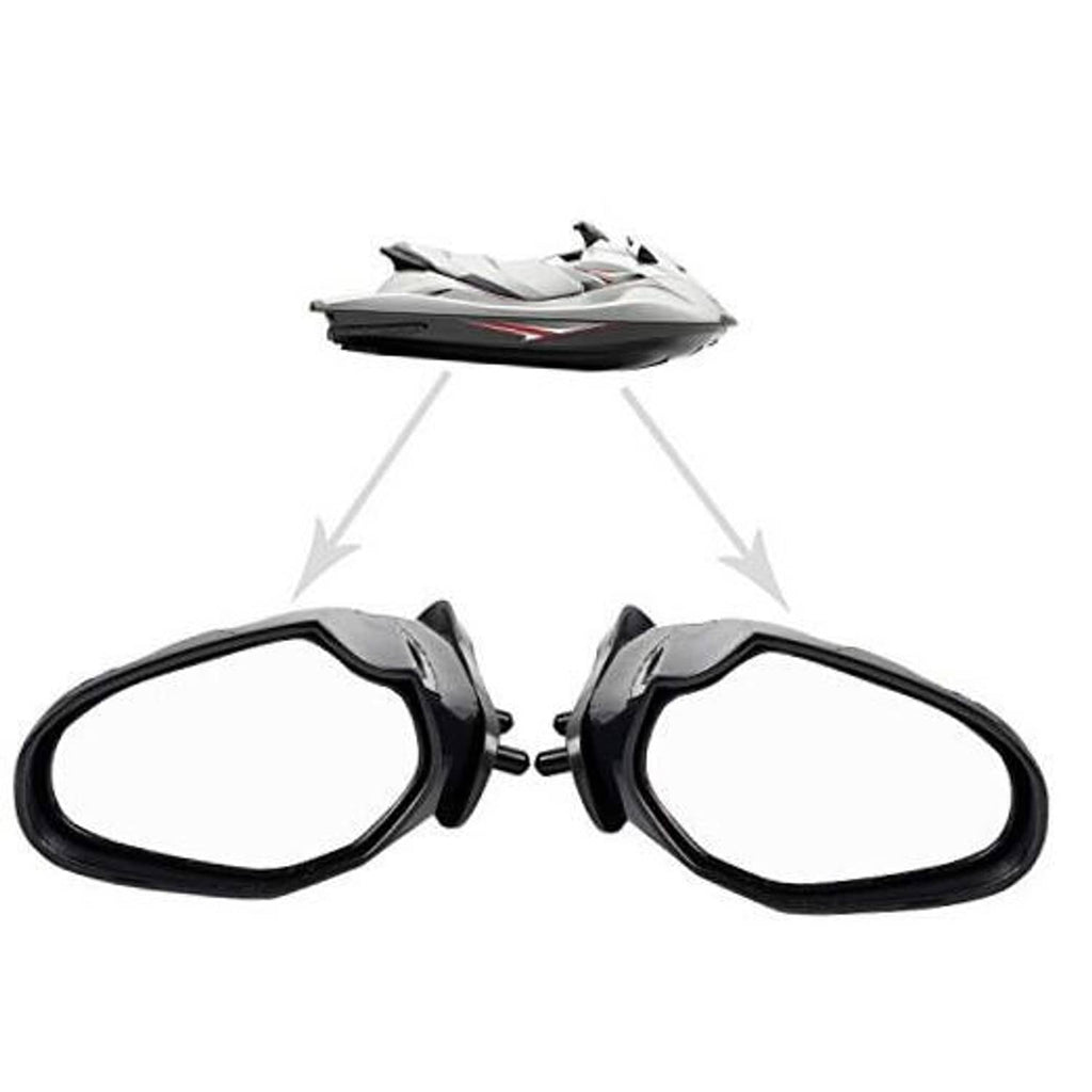Pair of black side mirrors with clear reflectors and mounting hardware, connected
