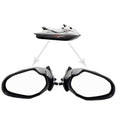 Pair of black side mirrors with clear reflectors and mounting hardware, connected