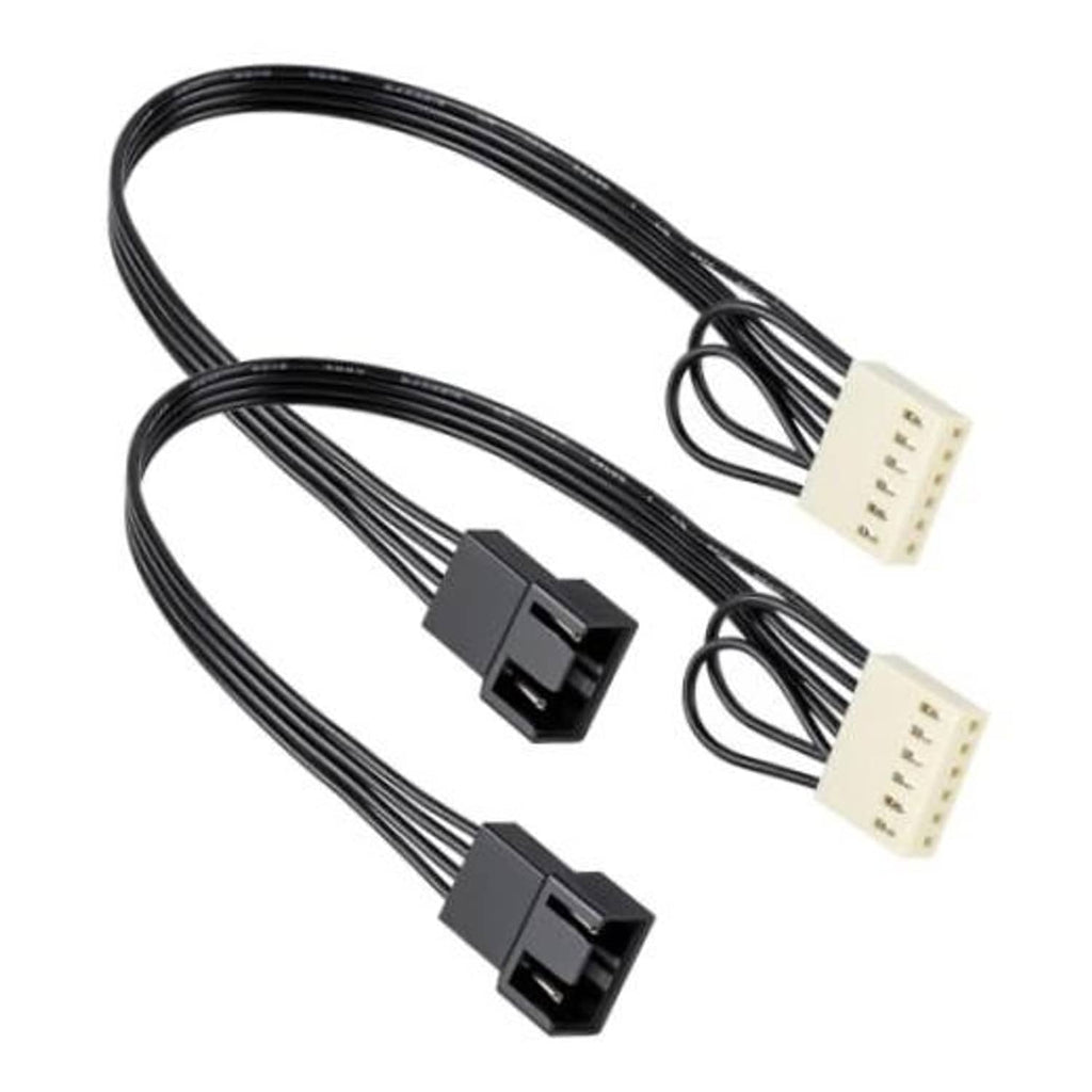 PWM CPU fan adapter cable with two black 4-pin connectors and two white 5-pin headers