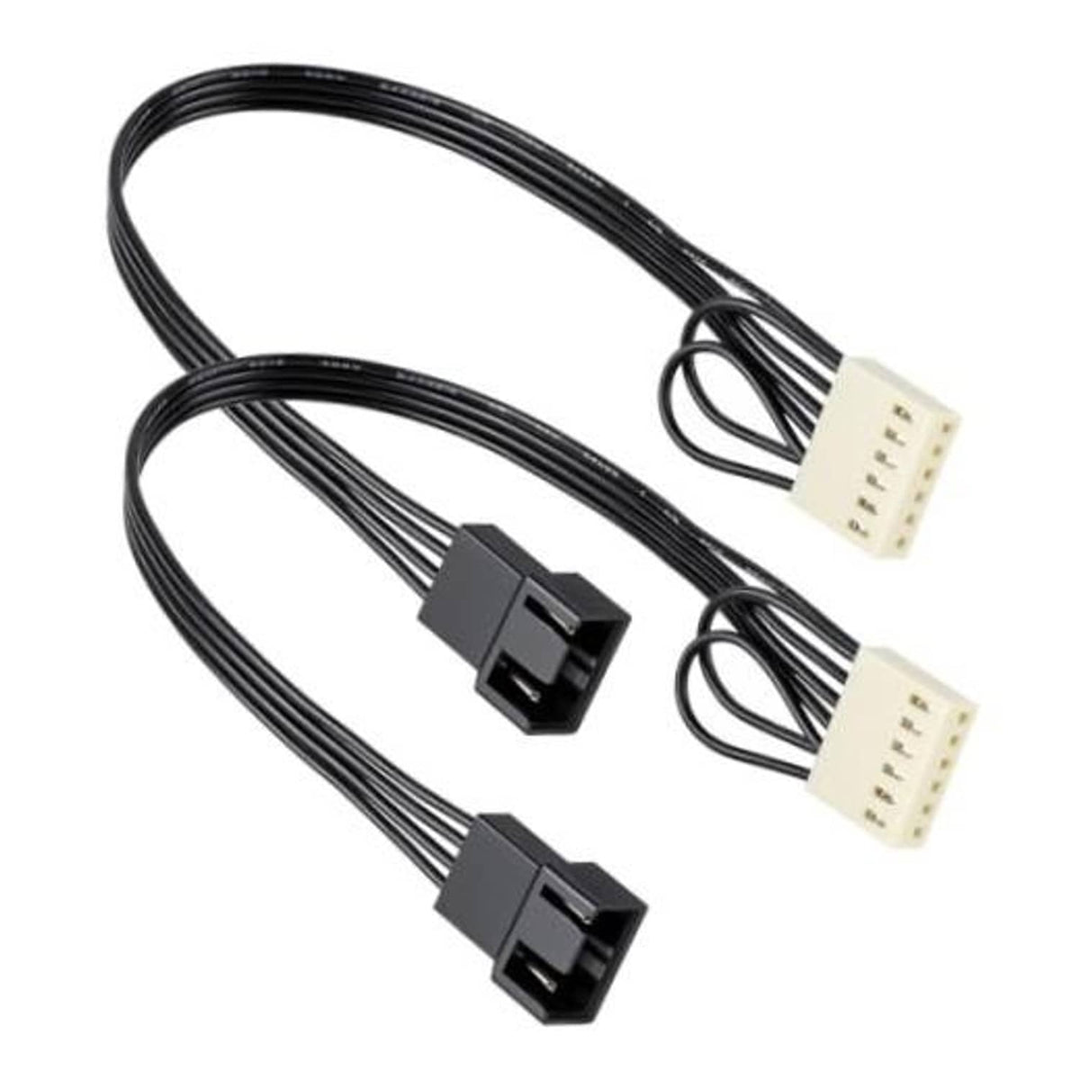 PWM CPU fan adapter cable with two black 4-pin connectors and two white 5-pin headers