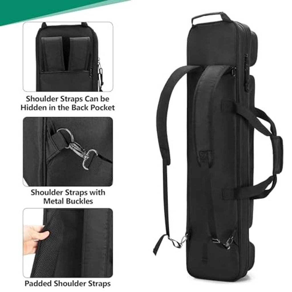 Black cue case backpack with hidden-in-back shoulder straps and padded carry handle