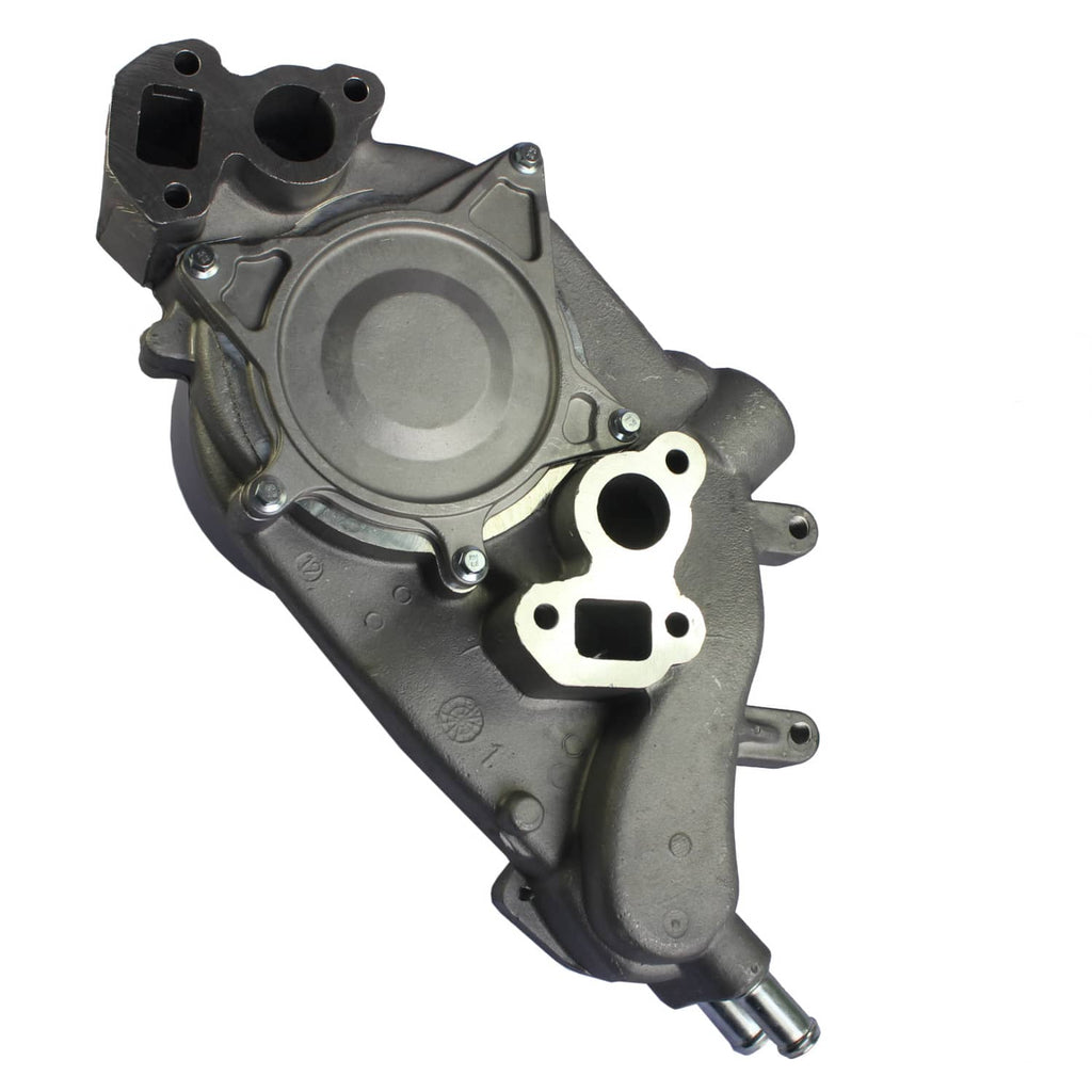 Water pump housing with circular gasket surface and outlet opening