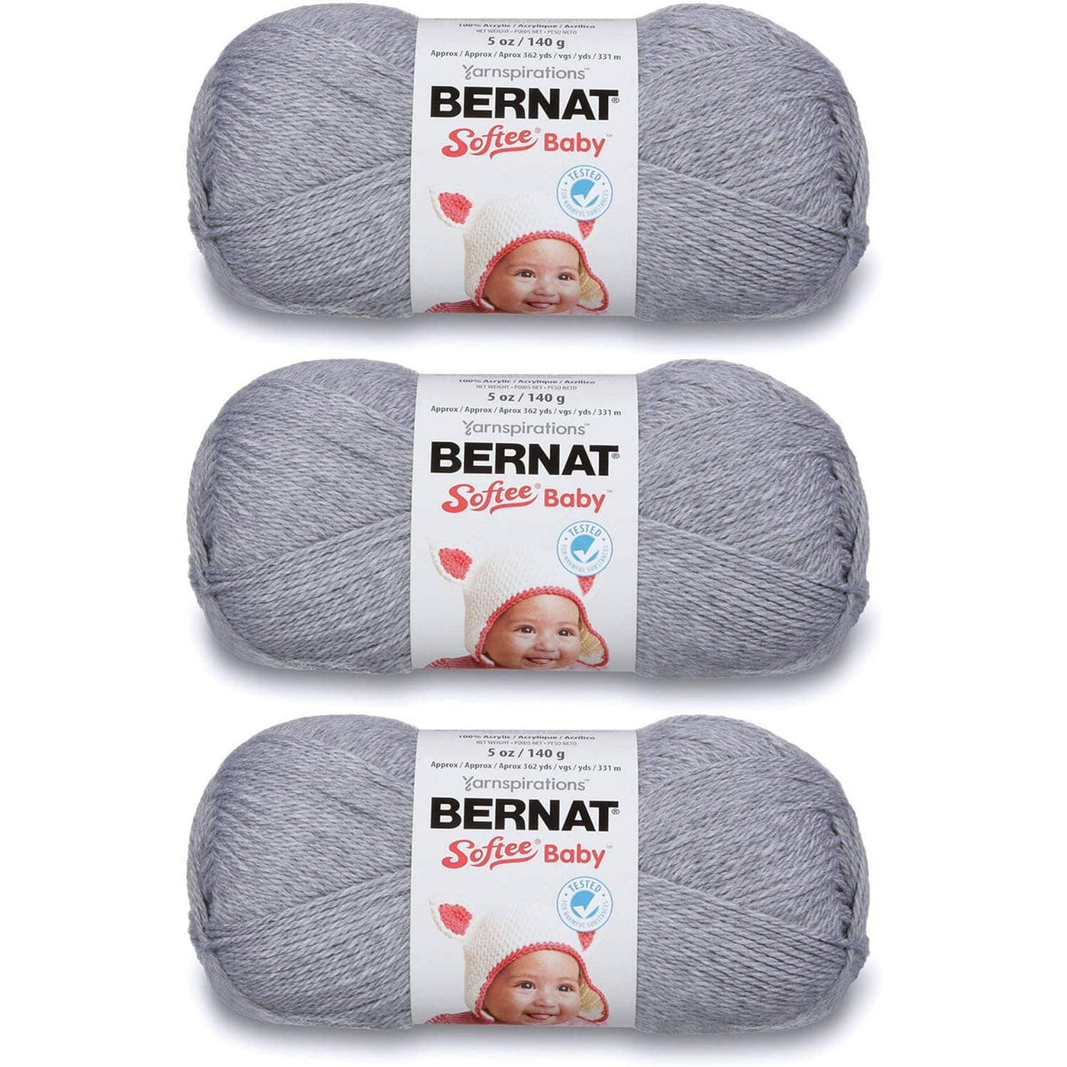 Gray Bernat Softee Baby yarn skeins, 100% acrylic, for knitting and crochet