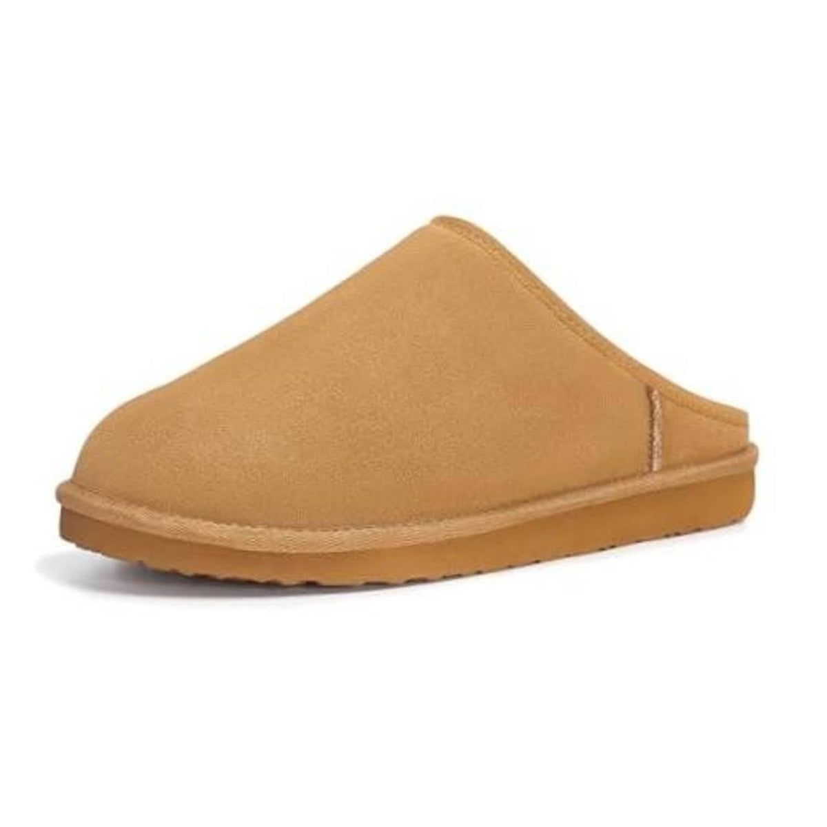 Chestnut brown slip-on leather-look men's slippers with padded sole