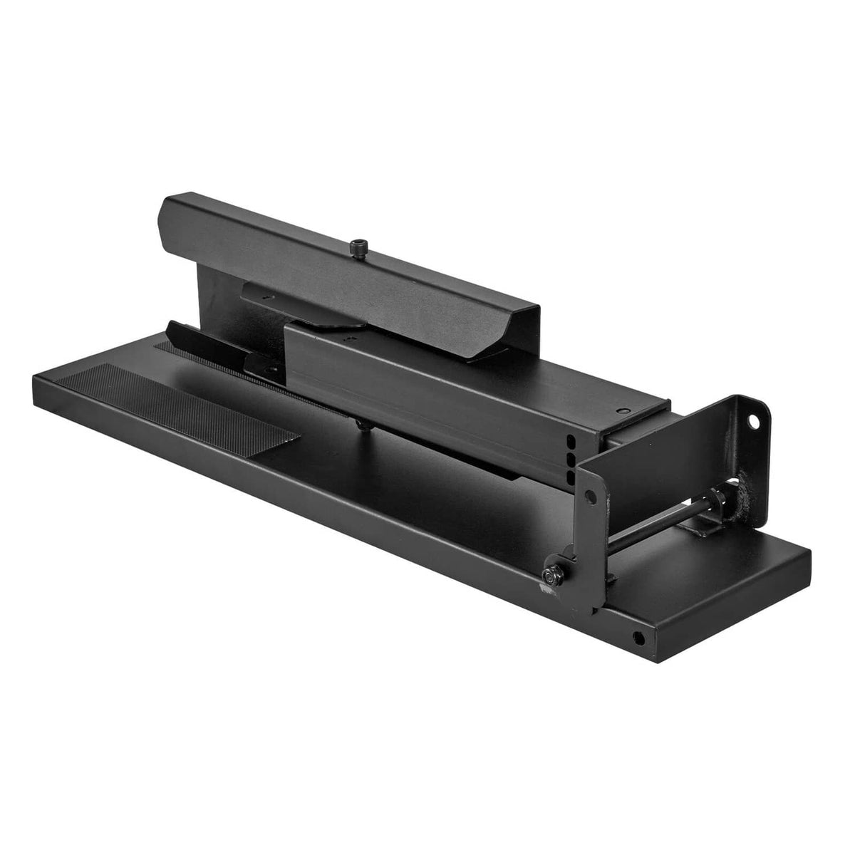Black adjustable ladder stabilizer bracket with lock lever and mounting plates