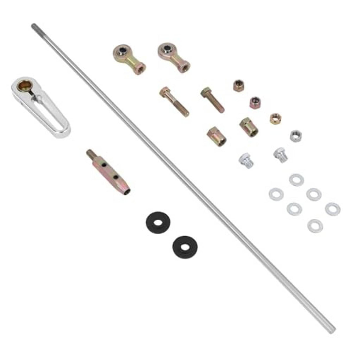 Transmission shift linkage kit components with long 21 in rod and hardware