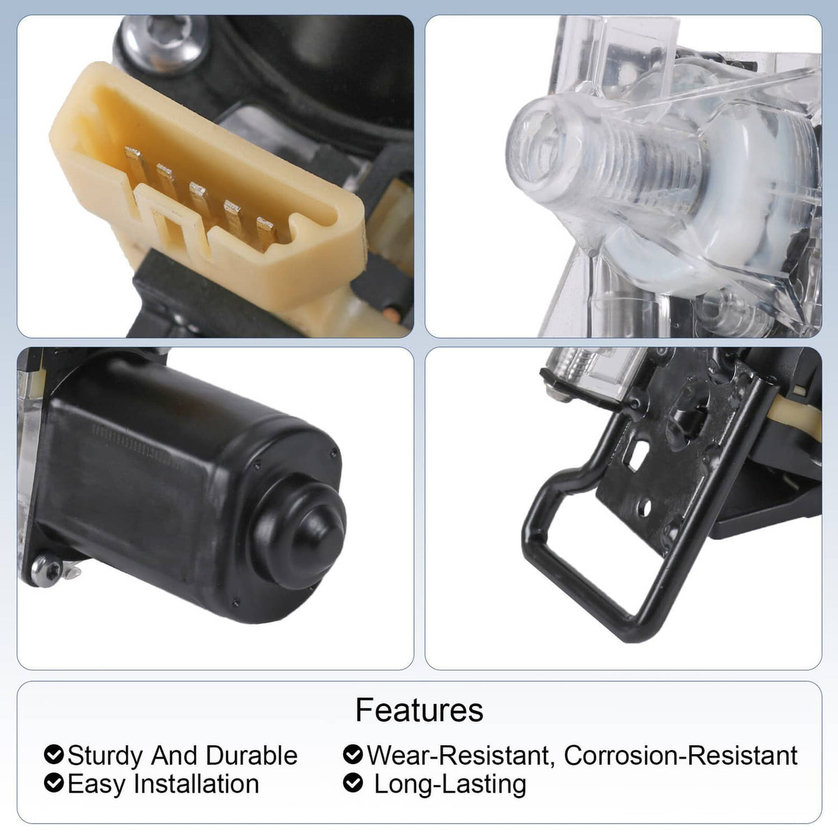 Rear trunk pull-down motor housing with switch, close-up of beige connector and clear parts