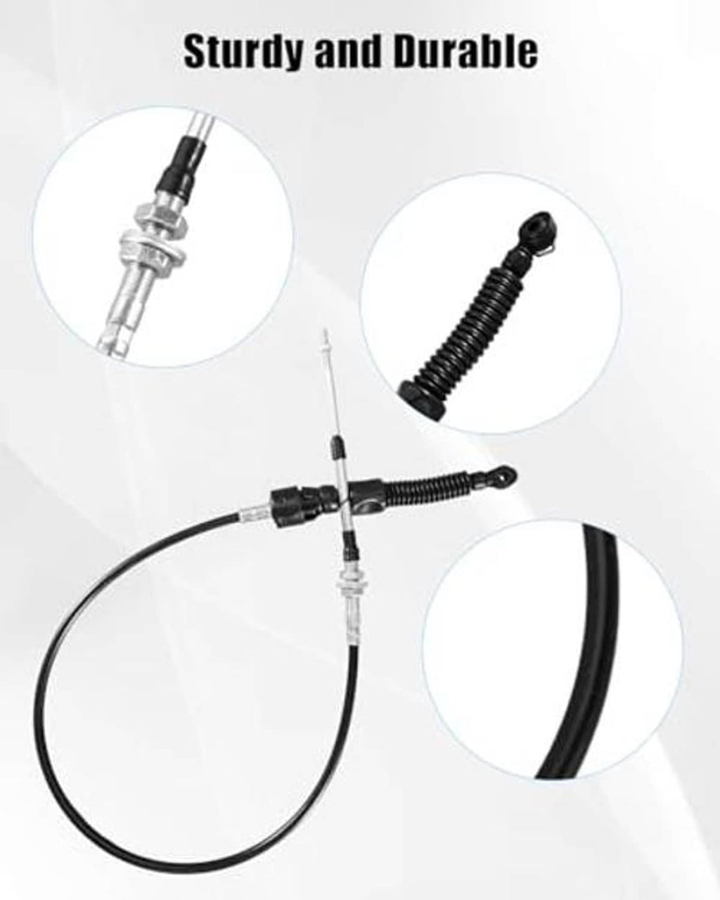 Transmission shift cable assembly with metal fittings and black coiled spring