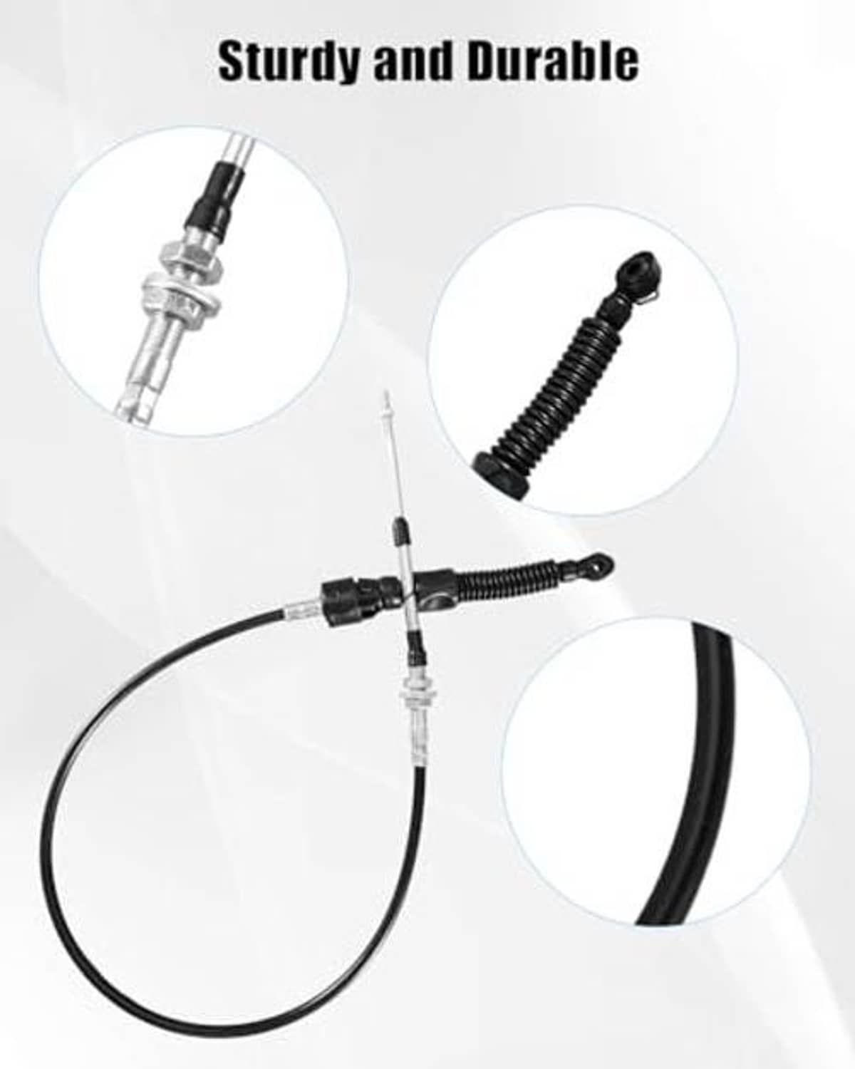 Transmission shift cable assembly with metal fittings and black coiled spring