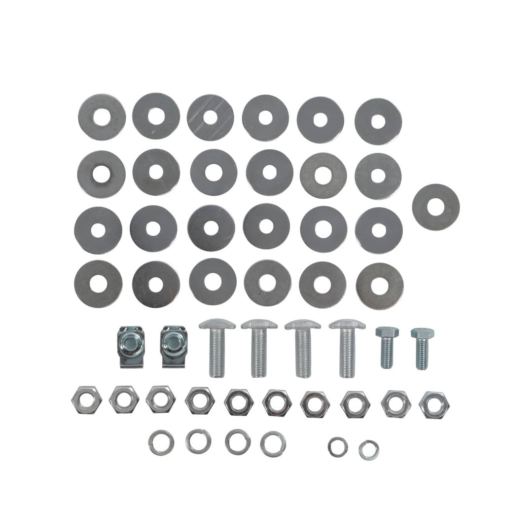 Transmission skid plate mounting hardware set: washers, bolts, and nuts