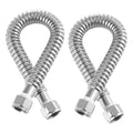 Stainless steel flexible water heater connector hoses with hex nut fittings, two-pack
