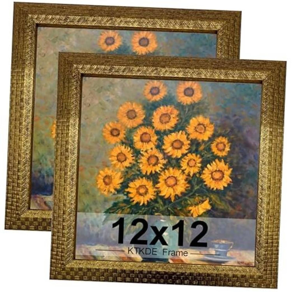 Set of 2 ornate vintage gold photo frames, square 12x12 openings