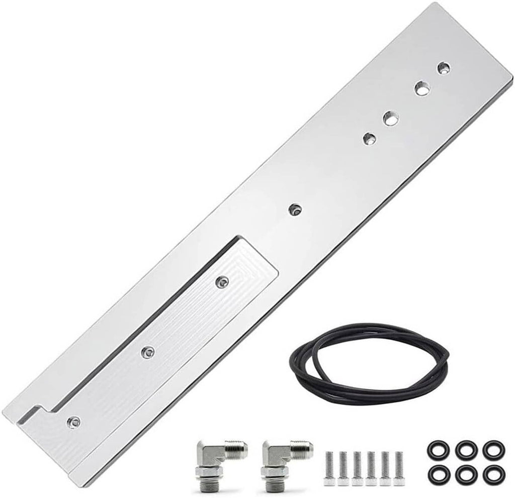 Aluminum billet tappet cover kit with long silver cover plate, fittings, and hose