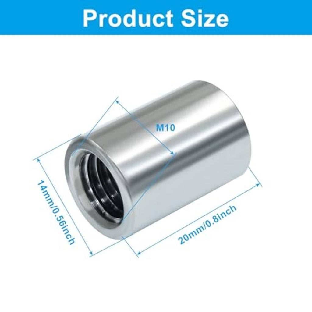 M10 stainless steel sleeve coupling nut, cylindrical body with internal thread size