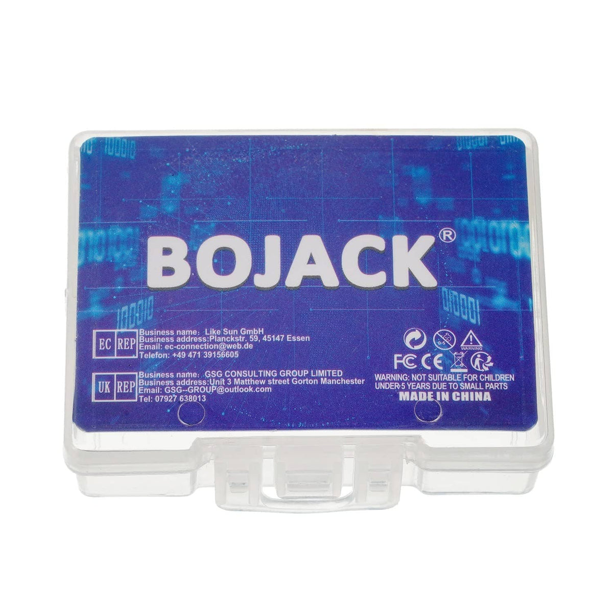 BOJACK blister pack for fast-acting fuses, blue label on clear plastic case