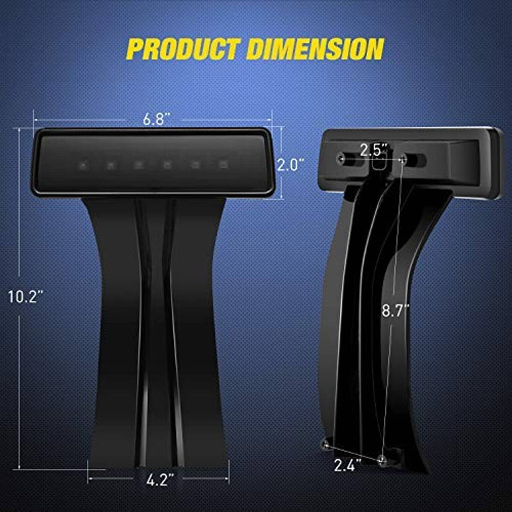 Black LED third brake light with mounting bracket shown in size diagram