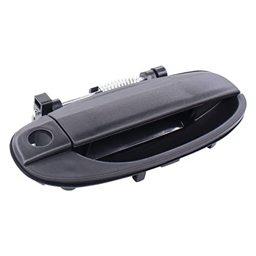 Textured matte black exterior door handle with oval keyhole opening