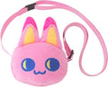 Pink plush bunny-shaped Tamagotchi carrier bag with adjustable pink strap and face detailing
