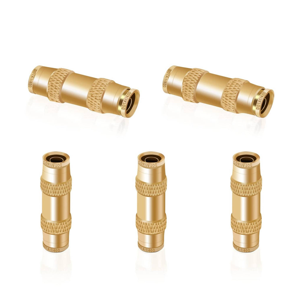 Set of brass straight 1/4 push-to-connect air line fittings, quick-connect ends