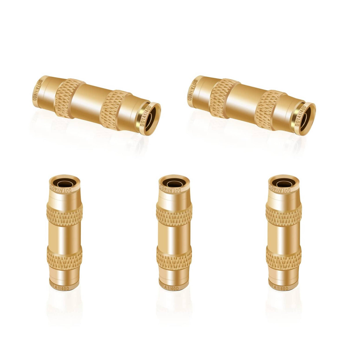 Set of brass straight 1/4 push-to-connect air line fittings, quick-connect ends