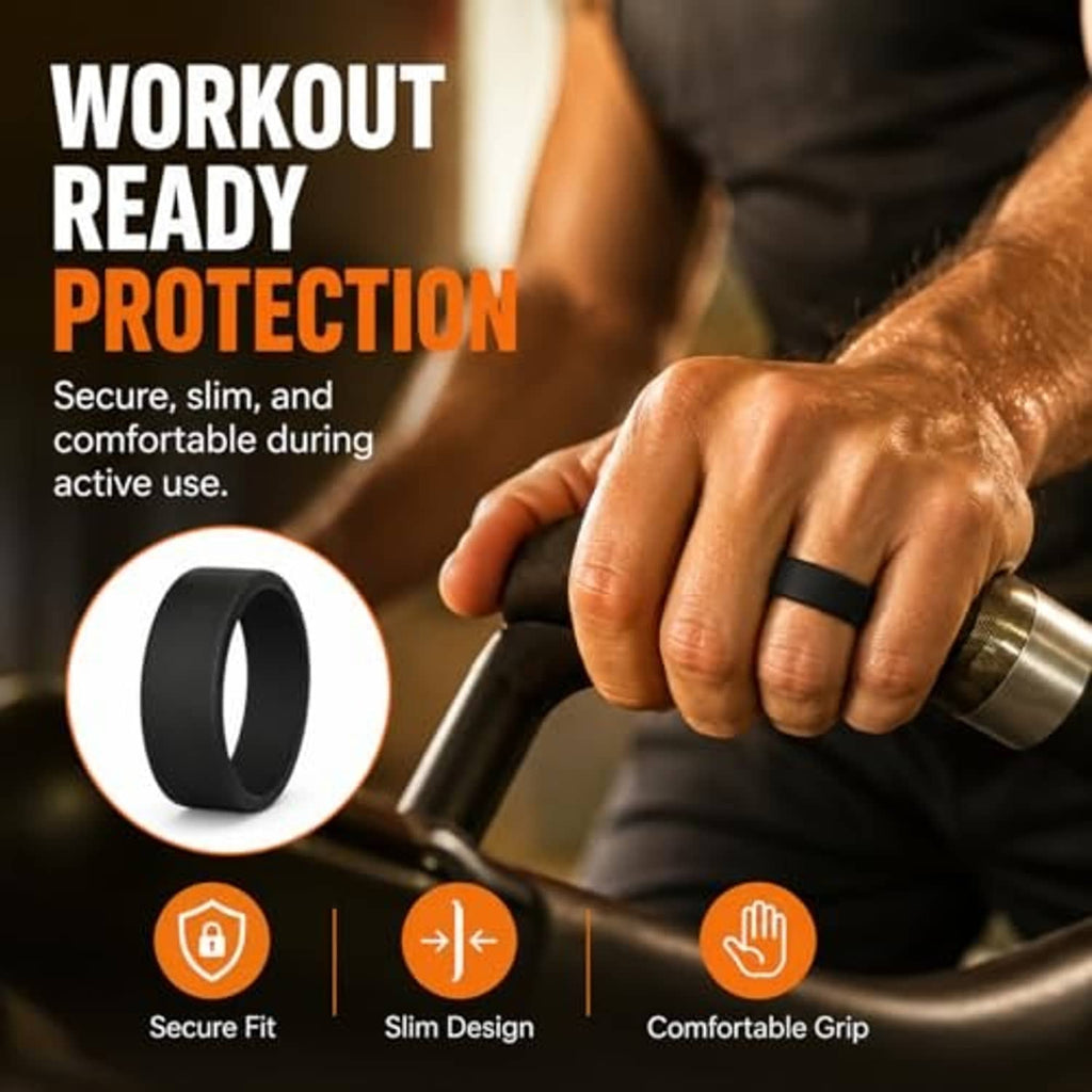 Black silicone ring cover band with slim, secure protection for daily wear.