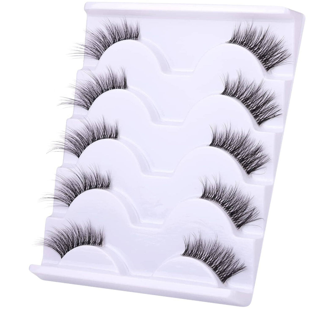 3/4 length wispy false eyelashes with clear band, set of multiple pairs in a tray