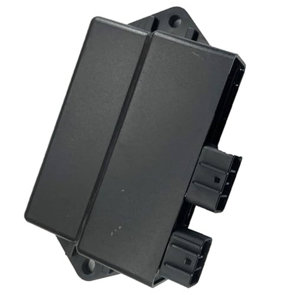 CDI ignition module rear corner view with black housing and two side connector tabs