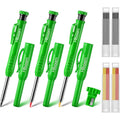 3-pack carpenter pencils with green barrels and protective caps, plus refill cartridge pack