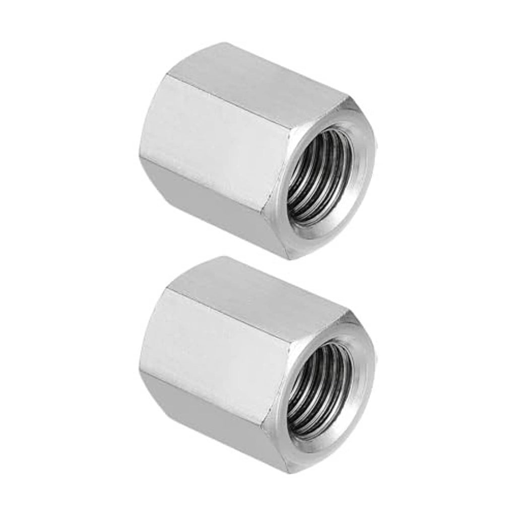 Two hex coupling nuts with internal threads, polished 304 stainless steel