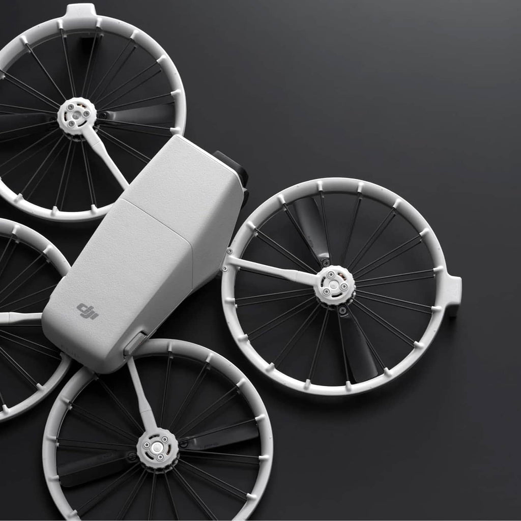 DJI Flip propeller blades and arm hub detail, showing dark hub and gray blades