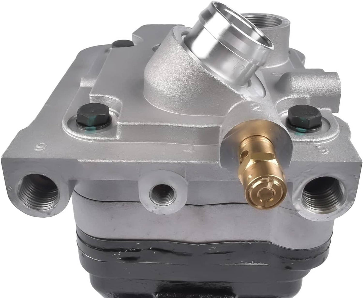 Truck air brake compressor body with brass fitting and multiple ports