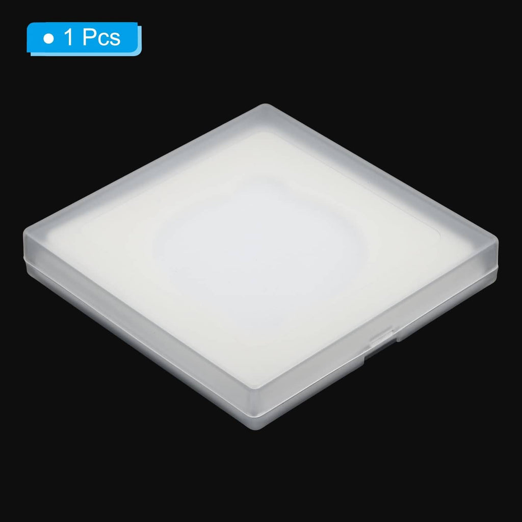Closed 67mm lens filter case with transparent lid and white foam insert