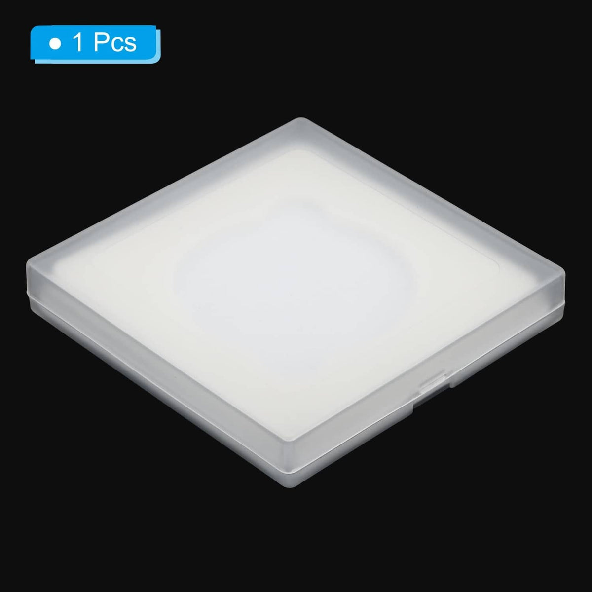 Closed 67mm lens filter case with transparent lid and white foam insert