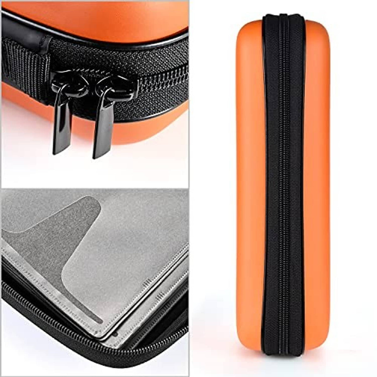 Orange protective CD case with black zipper and inner card slots